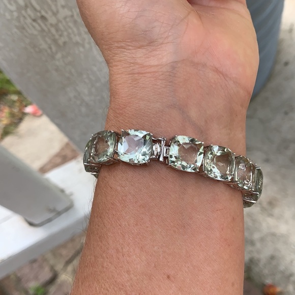 Paul Deasy Sterling Silver Cushion Cut Prasiolite Huge Tennis Bracelet - Picture 8 of 17